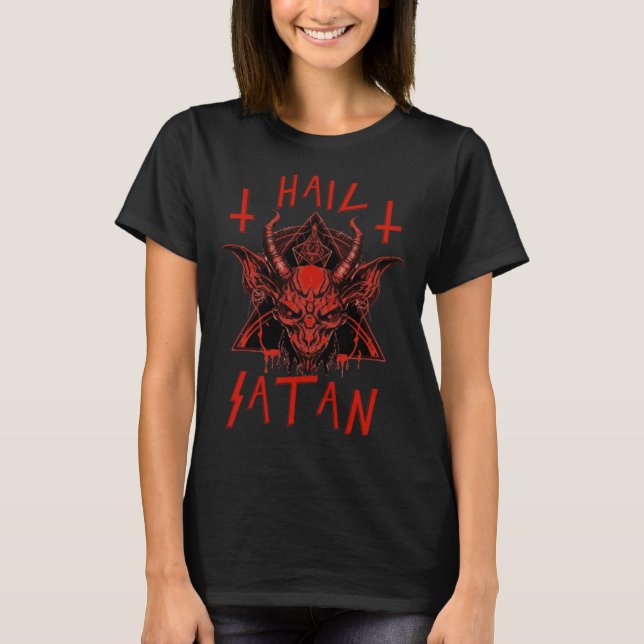 Hail Satan Satanic Baphomet Occult Satanism WItchc T-Shirt (Front)