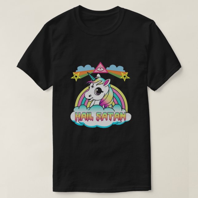 Hail Satan Unicorn T-Shirt (Design Front)