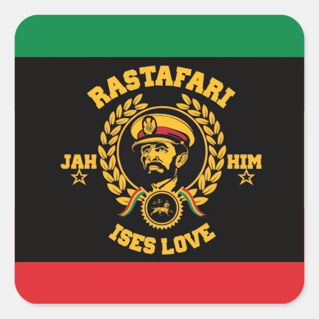Haile Selassie I Jah Rastafari Reggae Rasta Button Square Sticker (Front)