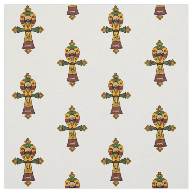 Haile Selassie Rasta Reggae Ethiopia Jamaica Ankh Fabric (Swatch)