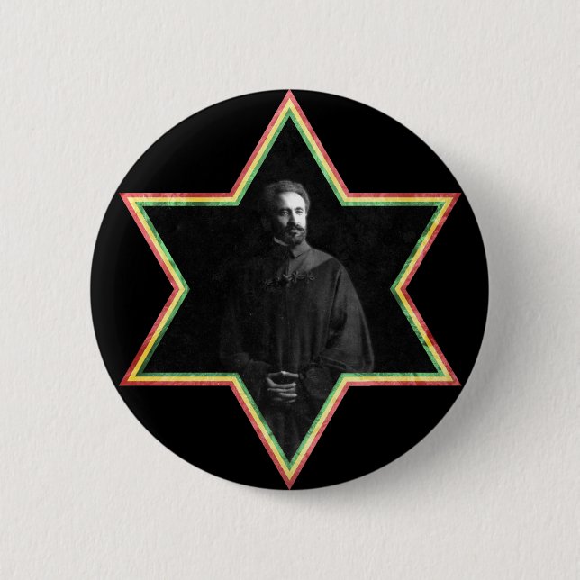 Haile Selassie Star of David 6 Cm Round Badge (Front)