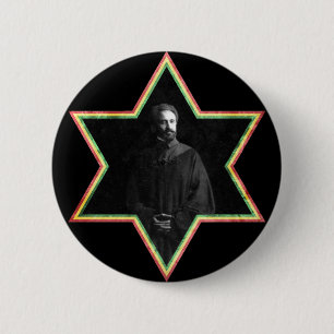Haile Selassie Star of David 6 Cm Round Badge