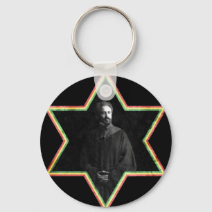 Haile Selassie Star of David Key Ring