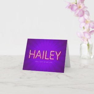 Hailey name in glowing neon lights card