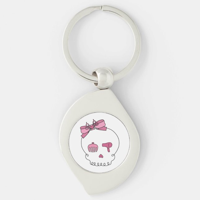 Hair Accessory Skull (Bow Detail Pink) Key Ring (Front)