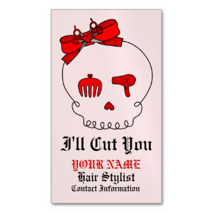 Hair Accessory Skull (Bow Detail Red w/ Text 4) Magnetic Business Card