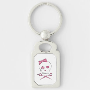 Hair Accessory Skull & Scissor Crossbones (Pink) Key Ring