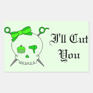 Hair Accessory Skull & Scissors (Lime Green #2) Rectangular Sticker