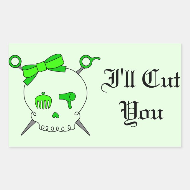 Hair Accessory Skull & Scissors (Lime Green #2) Rectangular Sticker (Front)