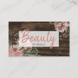 Hair and Beauty Salon Rustic Dark Wood Floral Business Card