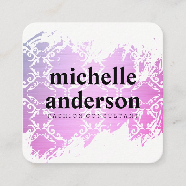 Hair and Fashion Stylist Ornate Pattern Square Business Card (Front)