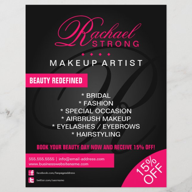 Hair and Makeup Artist Monogram Promotional Flyer (Front)