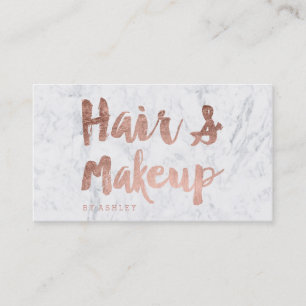 Hair and Makeup artist rose gold typography marble Business Card