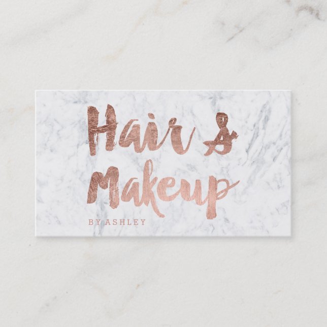 Hair and Makeup artist rose gold typography marble Business Card (Front)