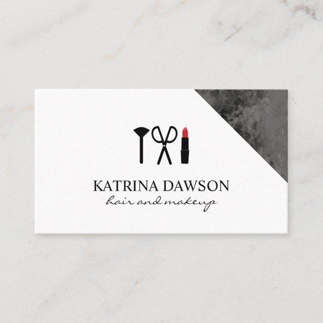 Hair and Makeup Black Marble Accent Business Card (Front)