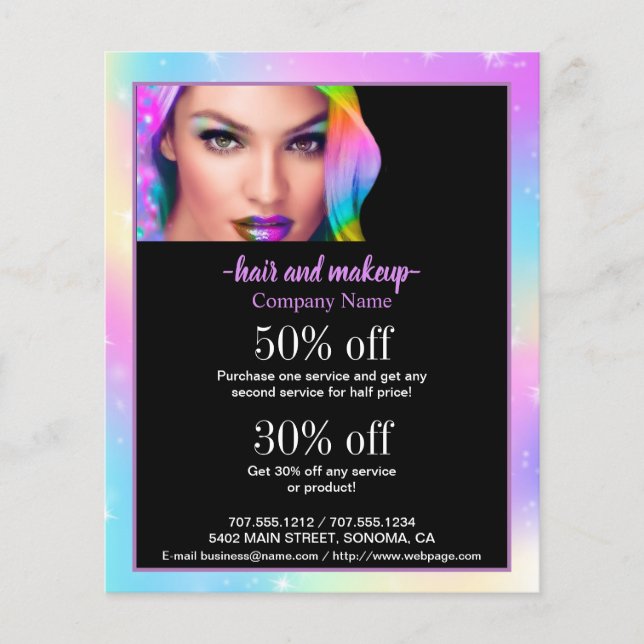 hair and makeup business personalised flyer (Front)