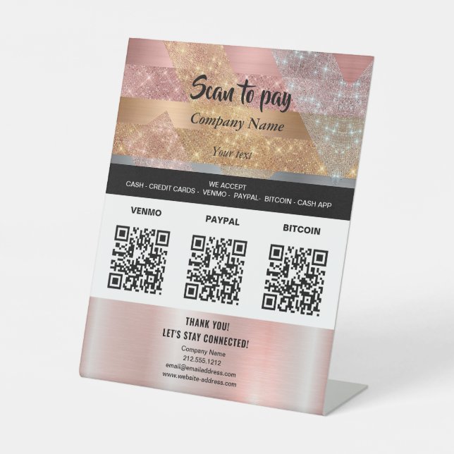 Hair and makeup QR PAYMENT Tabletop Pedestal Sign (Front)