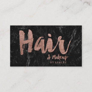 Hair and makeup rose gold typography black marble business card