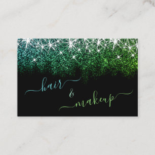 Hair and Makeup Stylist Luminous Teal Glitter Glam Business Card