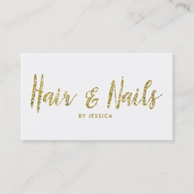 Hair and Nails Gold Glitter Cosmetologist Business Card (Front)