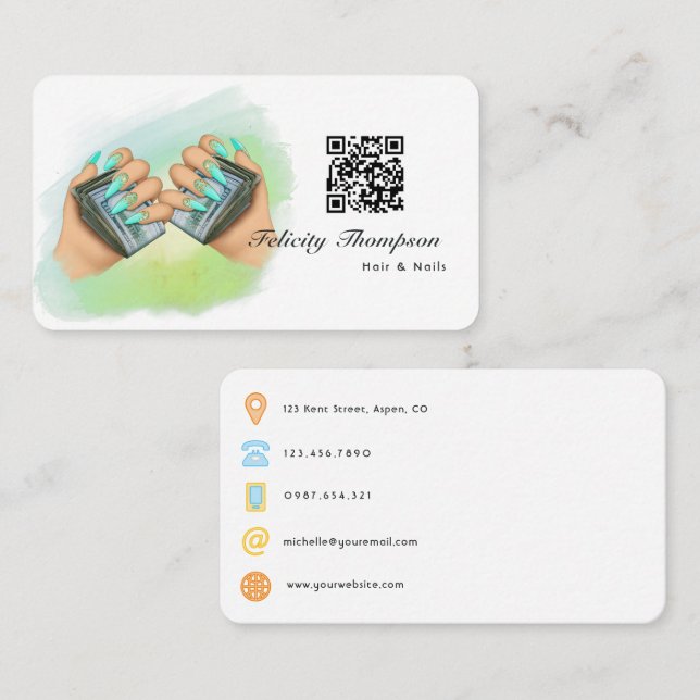 Hair and Nails QR Code Business Card (Front/Back)