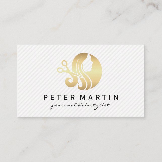 Hair and Salon Scissors Gold Logo Business Card (Front)