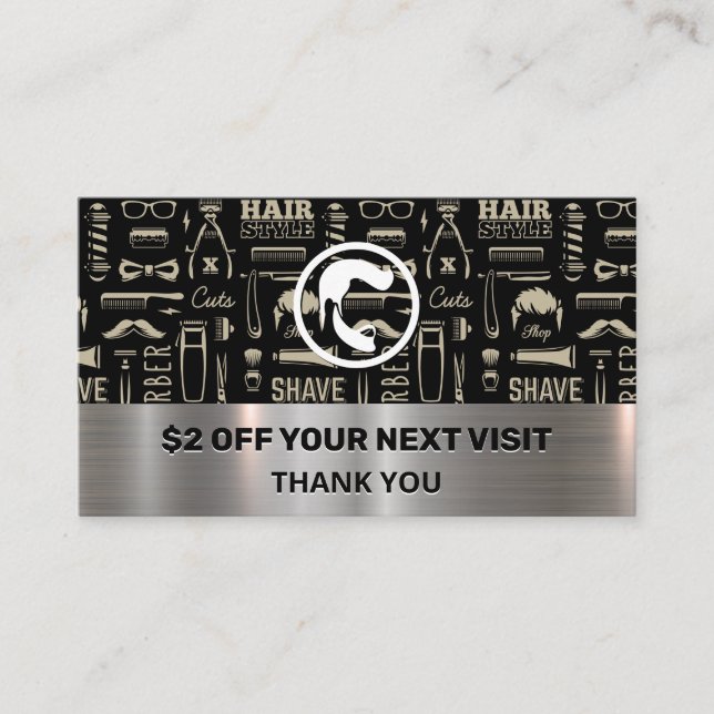 Hair Beard | Barber Tools Pattern | Discount Business Card (Front)