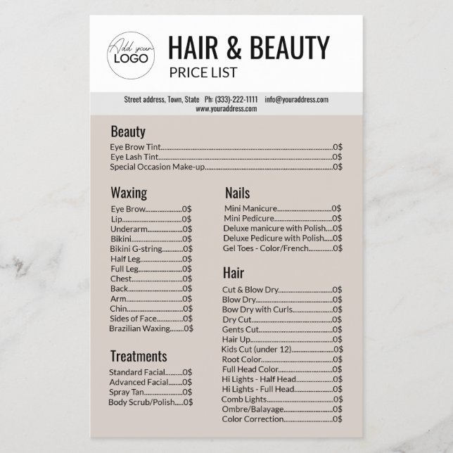 Hair Beauty Body Wax Manicure Pedicure Beige Grey Flyer (Front)
