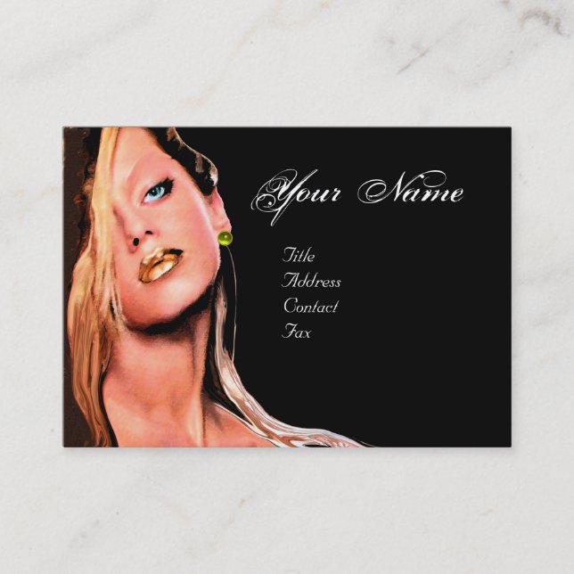 HAIR BEAUTY MAKEUP ARTIST COSMETICS Monogram Black Business Card (Front)