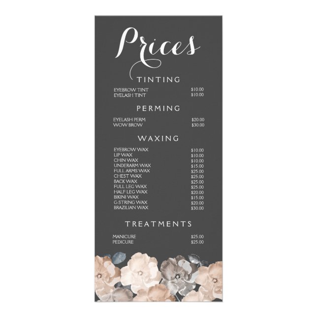 Hair Beauty Salon Beautician Menu Price List (Front)
