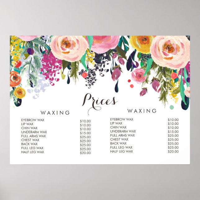 Hair Beauty Salon Beautician Menu Price Poster (Front)