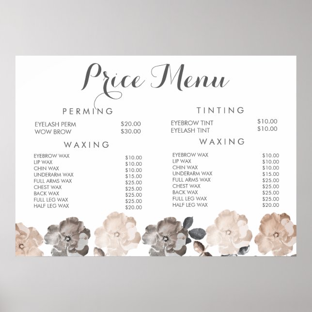 Hair Beauty Salon Beautician Menu Price Poster (Front)