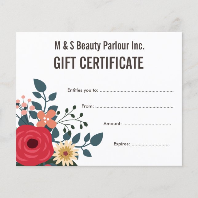 Hair Beauty Salon Gift Certificate Template (Front)