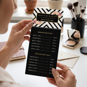 Hair Beauty Salon Gold Floral Stripes Price List Rack Card