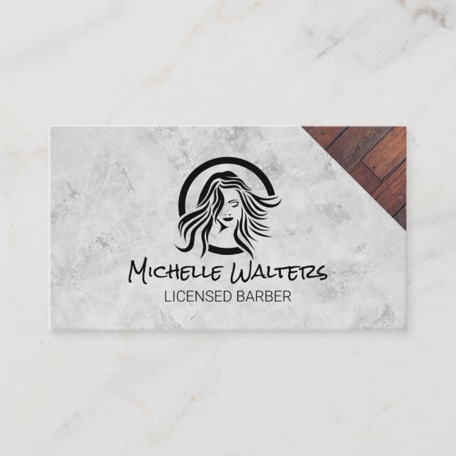 Hair Beauty Salon Logo | Marble & Wood Business Card (Front)