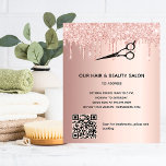 Hair beauty salon rose gold glitter price QR code  Flyer<br><div class="desc">A rose gold gradient background,  with glitter drips and a black scissors.  On front: The text: Price list. Personalise and add your name and address. Create your own QR code by adding your url to your website or to your social media account. 
Back:  your text,  prices.</div>
