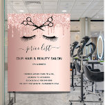 Hair beauty salon rose gold glitter pricelist flyer<br><div class="desc">A rose gold gradient background,  with glitter drips,  black scissors and lashes.  On front: The text: Price list. Personalise and add your name and address.
Back:  your text,  prices.

To keep the swashes only delete the sample text,  leave the spaces or emoji's in front and after the text.</div>