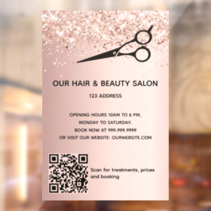 Hair beauty salon rose gold glitter QR code Window Cling