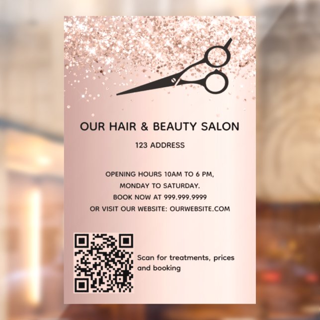 Hair beauty salon rose gold glitter QR code Window Cling (Sheet 2)