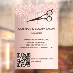 Hair beauty salon rose gold glitter QR code Window Cling