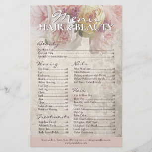 Hair Beauty Waxing Nails Vintage Roses Price List Flyer