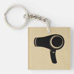 Hair Blow Dryer Retro Style Art Key Ring
