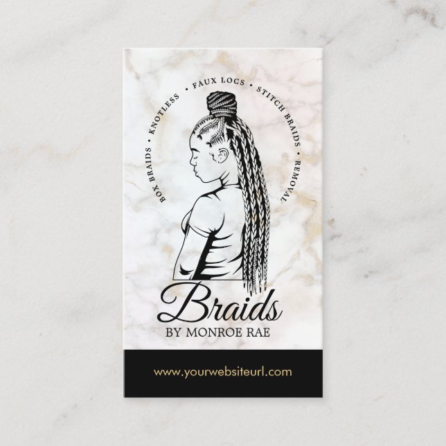 Hair Braider Braiding Salon Braid Stylist Marble B Business Card (Front)