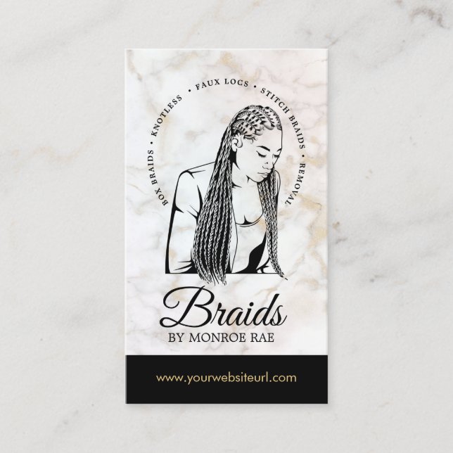 Hair Braider Braiding Salon Braid Stylist Marble Business Card (Front)