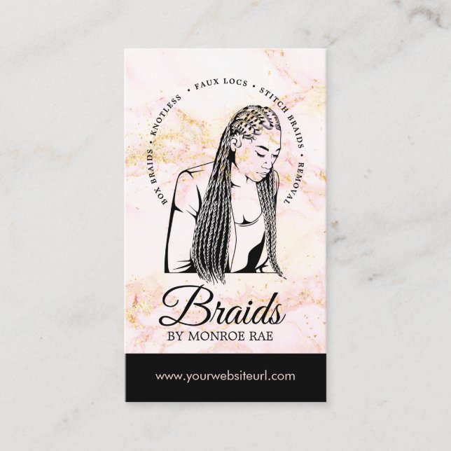 Hair Braider Braiding Salon Braid Stylist Pink Business Card (Front)