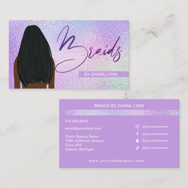 Hair Braider Braiding Stylist Salon Holographic Business Card (Front/Back)