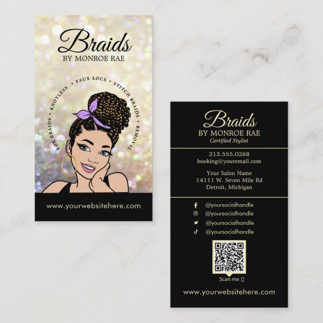 Hair Braider/Braids/Braiding/Salon - QR Code/Logo  Business Card (Front/Back)