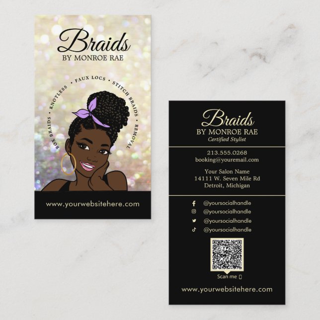 Hair Braider/Braids/Braiding/Salon - QR Code/Logo  Business Card (Front/Back)