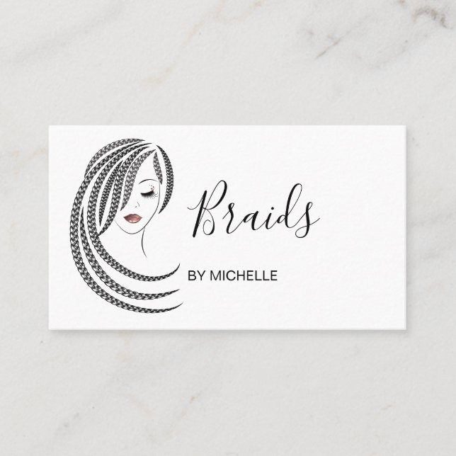 Hair Braider, Hair Salon for Braids, Hair Stylist Business Card (Front)