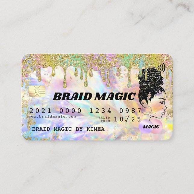 Hair Braider Rainbow Dripping Glitter Credit Business Card (Front)